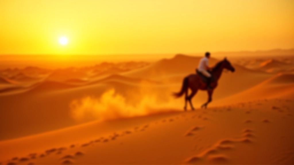 صحراء مصر الذهبية مع خيول عربية تركض في المسافات البعيدة