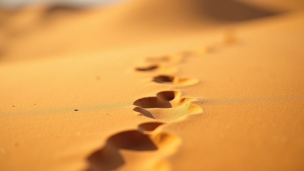 صورة قريبة من مسار رملي مع آثار حوافر الخيول على الرمل الناعم